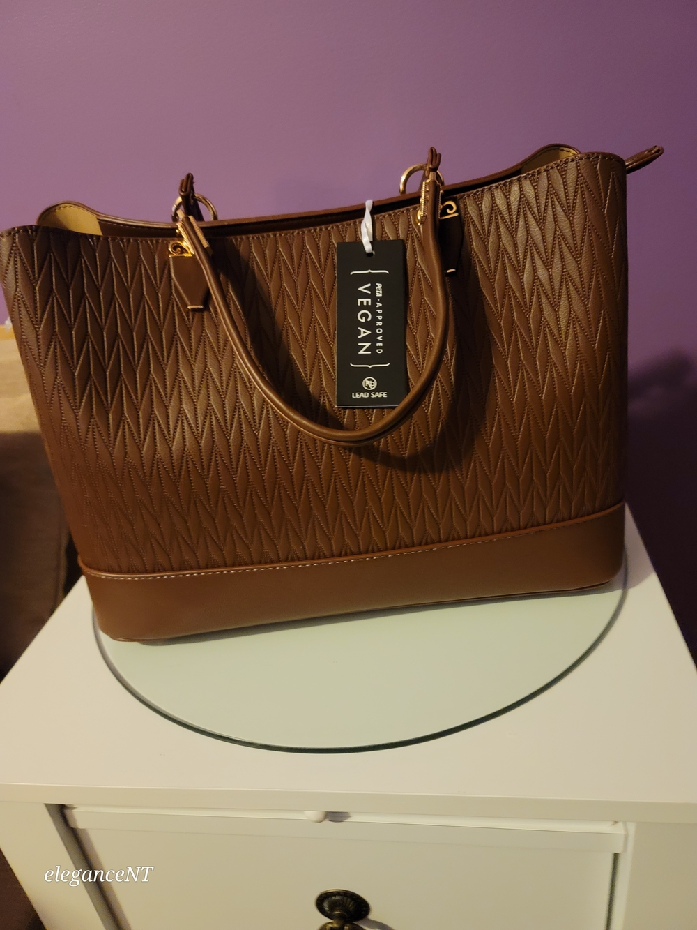 La Terre PETA-Approved Vegan Brown Quilted Tote Bag NWT - Picture 13 of 16